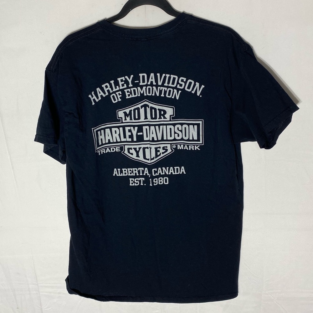 Harley-Davidson Edmonton Alberta Canada Black Blue Purple Graphic T-Shirt L - Picture 2 of 13